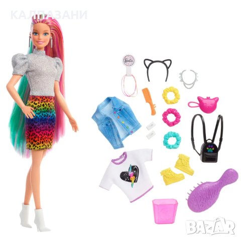 BARBIE Кукла Barbie® Leopard Rainbow hair (GRN81), снимка 4 - Кукли - 40249032