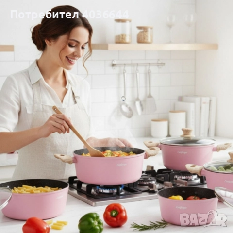 Cheffinger - Розов комплект тенджери, с мраморно покритие, здравословно готвене без залепване, снимка 5 - Съдове за готвене - 51947628