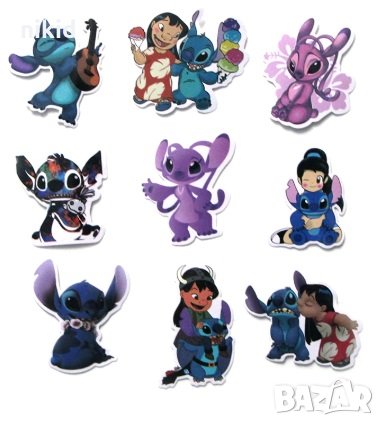 50 бр Лило и Стич lilo stitch самозалепващи лепенки стикери за украса декор картонена торта парти, снимка 3 - Други - 28665011