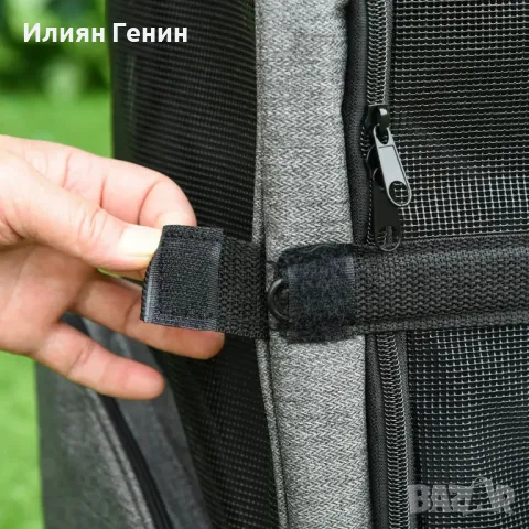 Кучешка раница Pawhut, дизайн 2 в 1, разтегателна дръжка, странични джобове, сива, 42 x 25 x 55 см, снимка 3 - За кучета - 50427596