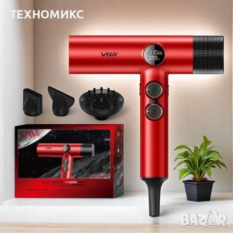 Професионален сешоар VGR с BLDC мотор 110 000 RPM – Йонна технология и дифузер, снимка 14 - Други стоки за дома - 52816235