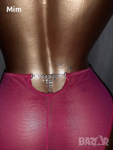   XL/XXL Розови прозрачни бикини с бижу, снимка 2 - Бельо - 38401779