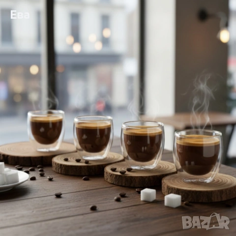 Термоустойчиви чаши за еспресо с двойно дъно - комплект 4 бр., 65 мл