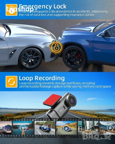 4K Dash Cam Q20 предна и задна, WiFi Даш камера, нощно виждане, 64GB SD, 170°, G-сензор, IPS, APP, снимка 6 - Аксесоари и консумативи - 50555876
