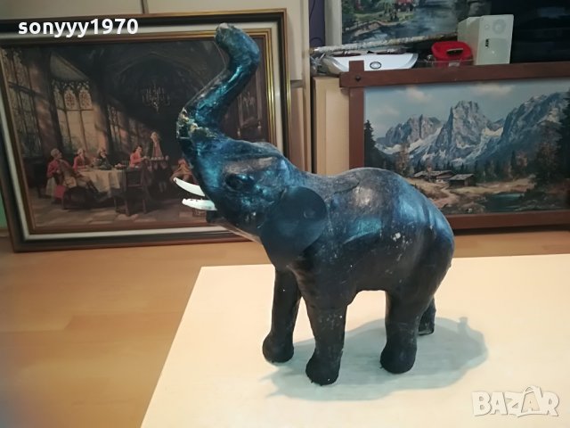 голям кожен слон-35х32х12см-внос швеицария, снимка 2 - Колекции - 28337821