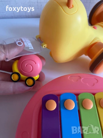 Охлювче за дърпане - 4 в 1 - ксилофон - в розов и зелен цвят, снимка 18 - Образователни игри - 51119479