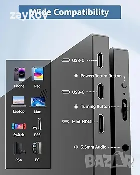 Преносим монитор Yodoit 15,6" 1920×1080 FHD екран на монитора IPS дисплей с USB тип C порт, снимка 3 - Монитори - 49392957