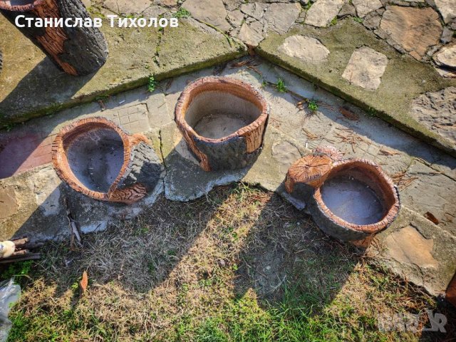 Градински кашпи саксии от щампован бетон имитиращи дърво, снимка 9 - Саксии и кашпи - 39477709