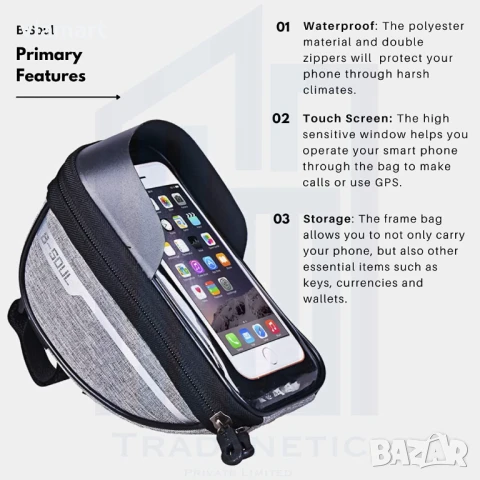 Водоустойчива стойка за колело B-Soul - с калъф за телефон и джоб за аксесоари, снимка 3 - Аксесоари за велосипеди - 50526428