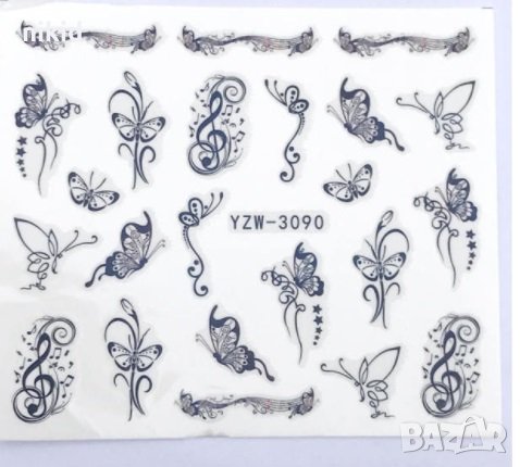 YZW-3090 пеперуди ключ Сол слайдер ваденки водни стикери за нокти маникюр татос, снимка 2 - Продукти за маникюр - 32720564