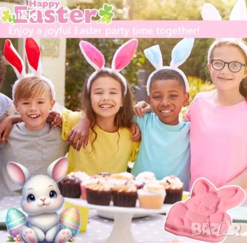 2 вида голям Великденски заек зайче силиконов молд форма фондан шоколад гипс смола декор, снимка 4 - Форми - 49579615