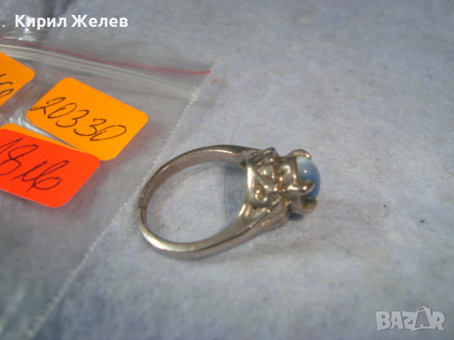 АРТ ДЕКО ПОСРЕБРЕН КРАСИВ ПРЪСТЕН с КАМЪК СИНЬО КОТЕШКО ОКО 20330, снимка 8 - Пръстени - 36418026