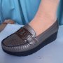 Дамски сребристи мокасини с калъп за широки крака, снимка 1 - Дамски ежедневни обувки - 43612383