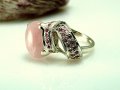 АВТОРСКИ Сребърен пръстен с РОЗОВ КВАРЦ и розови циркони/ размер 59-60, снимка 7