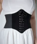 Черен еластичен корсет колан за талия с велур и връзки XS, S и M, снимка 2
