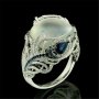 Дамски пръстен със сребърно покритие S925 - млечно бял камък и сини кристали, снимка 1