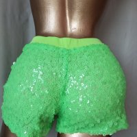 М Неоново зелени къси панталонки с пайети , снимка 4 - Къси панталони и бермуди - 37224899