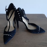 Черни велурени обувки с елементи, снимка 5 - Дамски елегантни обувки - 36625733