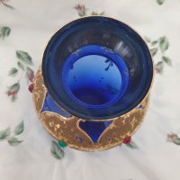 синя ваза с позлата bohemia, снимка 4 - Декорация за дома - 36701235