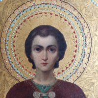 19 Век! Руска, ръчно рисувана върху злато, икона на Свети Пантелеймон, снимка 2 - Антикварни и старинни предмети - 39710766