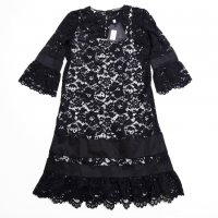 НОВА! Twinset Lace Black Dress Luxury Exclusive Collection Дамска Дантелена Рокля Размер 38, снимка 2 - Рокли - 32885010