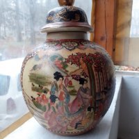 Голяма стара антикварна ваза Сатцума Satsuma рисувана, снимка 1 - Антикварни и старинни предмети - 35141725