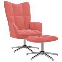 Релаксиращ стол с табуретка, розов, кадифе, снимка 1 - Столове - 38662019