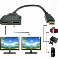 HDMI сплитер кабел HD 1080P 4K видео адаптер 1 вход 2 изходен порт Hub за X-box PS3/4/5 DVD HDTV PC , снимка 1 - Приемници и антени - 35214433