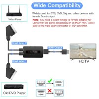 Два порта Scart към HDMI конвертор с изходно съотношение 4:3/16:9,два порта Scart In-HDMI out,HDTV, снимка 5 - Стойки, 3D очила, аксесоари - 42984839