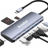 Acodot USB C хъб 9 в 1, HDMI, 3хUSB 3.0, 2хUSB 2.0, PD 100 W захранване, Micro SD / TF четец на карт, снимка 1 - Други - 35077725