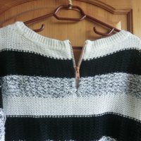 пуловер черно и бяло с цип, снимка 4 - Блузи с дълъг ръкав и пуловери - 37372428