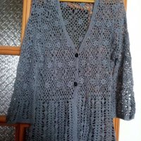 сива плетена декоративна блуза L XL размер, снимка 1 - Ризи - 36771240