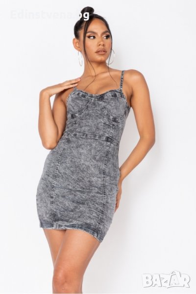Сива дънкова рокля с тънки презрамки, снимка 1