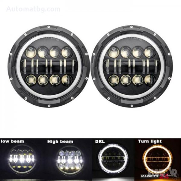 Комплект диодни халогени Automat, 80W, 12V, С мигач, Черен, снимка 1