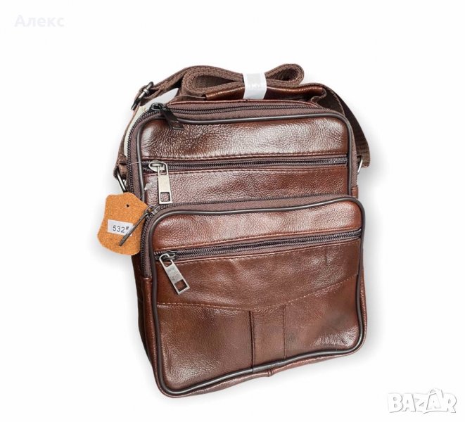 Кафява мъжка чанта естествена кожа, снимка 1