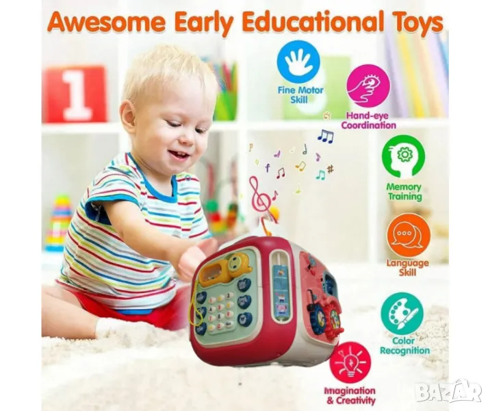 Мултифункционален музикален и образователен детски куб, снимка 1