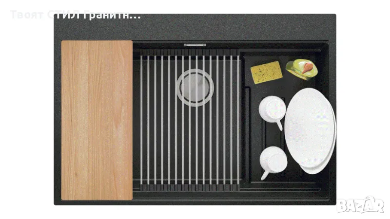Графит кухненска мивка от гранит Осло 80 Max Multilevel 780 x 530 mm, снимка 1