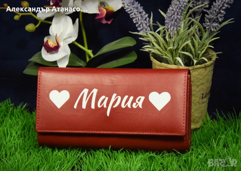 Дамско портмоне от естествена кожа с цветно термо трансферно фоли, снимка 1