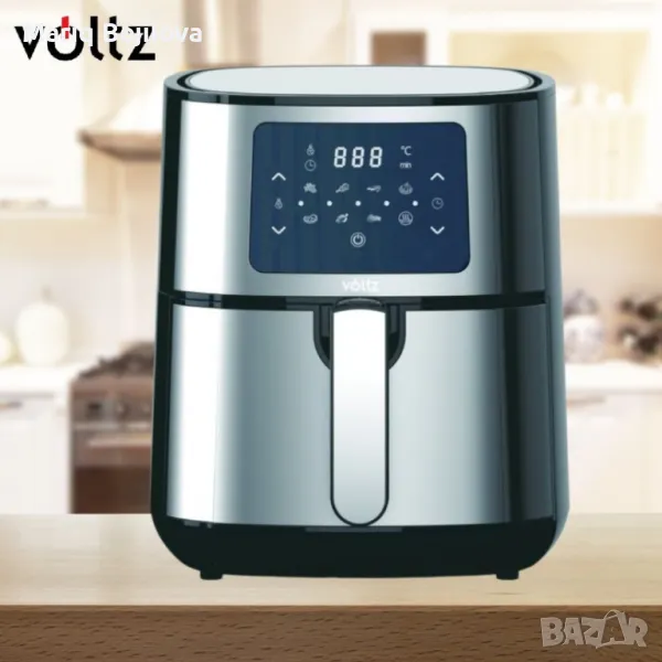 Фритюрник AirFryer Voltz, 1400W, 5.5 литра, Горещ въздух, Таймер, до 200°C, Сив, 2 ГОДИНИ ГАРАНЦИЯ, снимка 1
