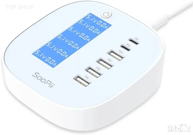 SOOPII USB станция за зареждане, 6-портов USB хъб за зареждане с LCD дисплей, снимка 1