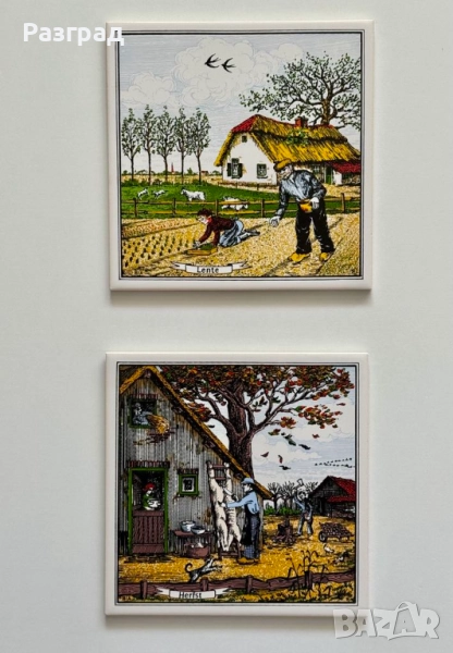 Винтидж стенна декорация плочки със сезони, снимка 1