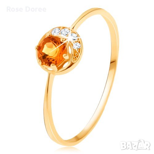 14 К златен пръстен с оранжев цитрин , снимка 1