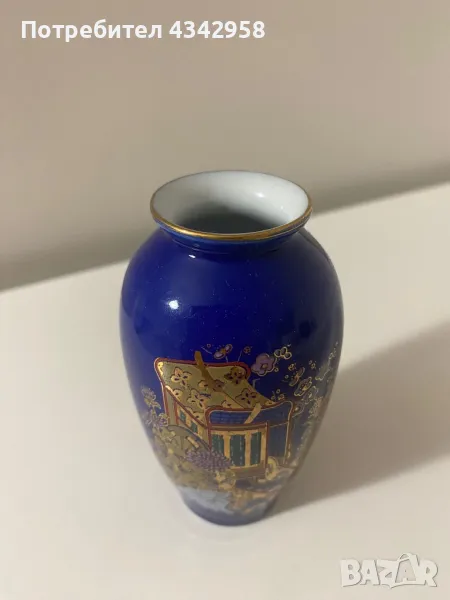 Vintage miniature decorative cobalt blue Japanese vase., снимка 1