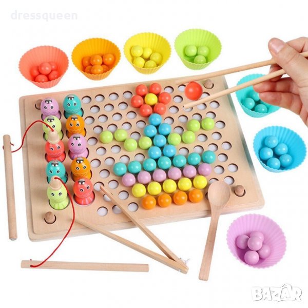 3584 Дървен пъзел с топчета и магнитни рибки, снимка 1