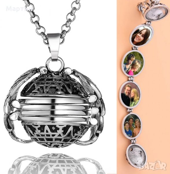 Огърлица медальон ангелски крила със снимки - сребърен и златен цвят, снимка 1