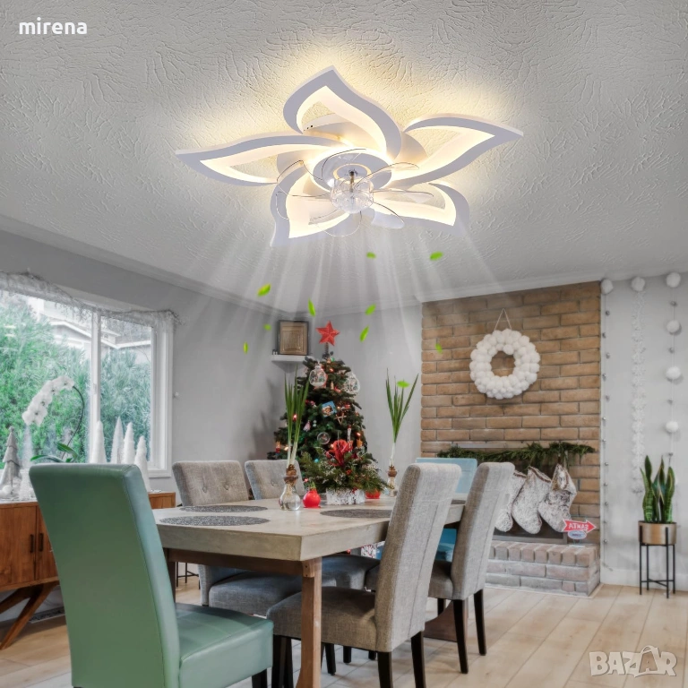ЛЕД LED Модерен таванен вентилатор бяло цвете осветление дистанционно, снимка 1