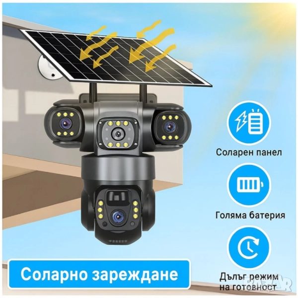 Соларна камера SIM,12MP Full HD,троен обектив, движение, нощно виждане, двупосочна комуникация, IP66, снимка 1