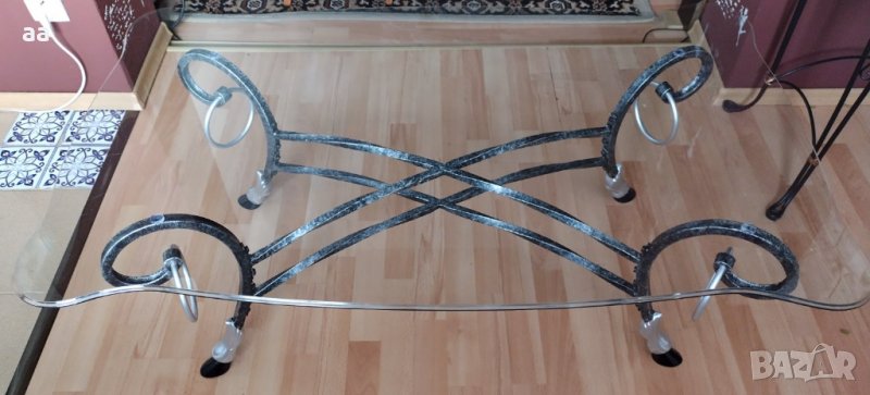 Холна Винтидж маса ковано желязо и стъкло, снимка 1