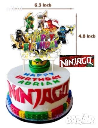Лего Нинджаго Ninjago Happy Birthday Картонен топер украса декор за торта рожден ден парти, снимка 1