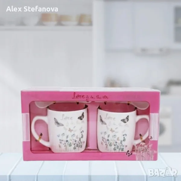 Комплект порцеланови чаши с лъжички, снимка 1